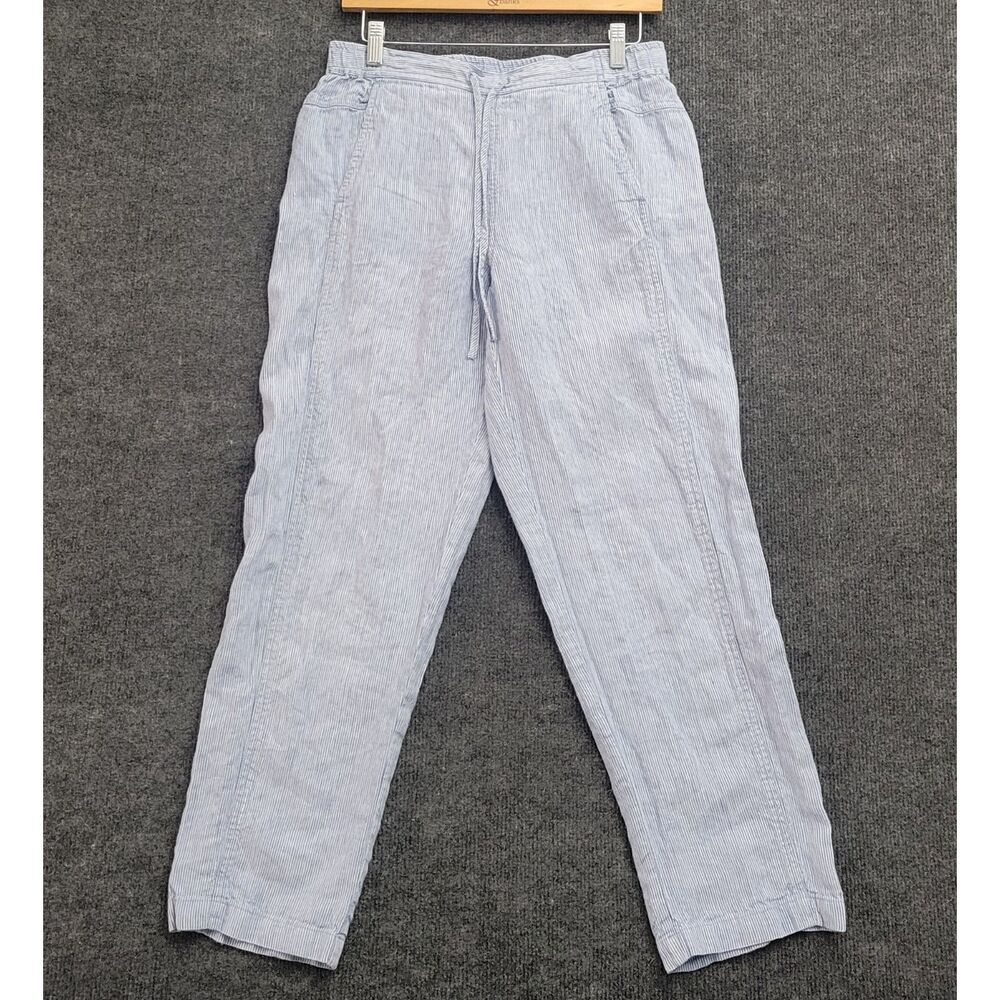 ORVIS 100% Linen Pants S Blue and White Striped Drawstring